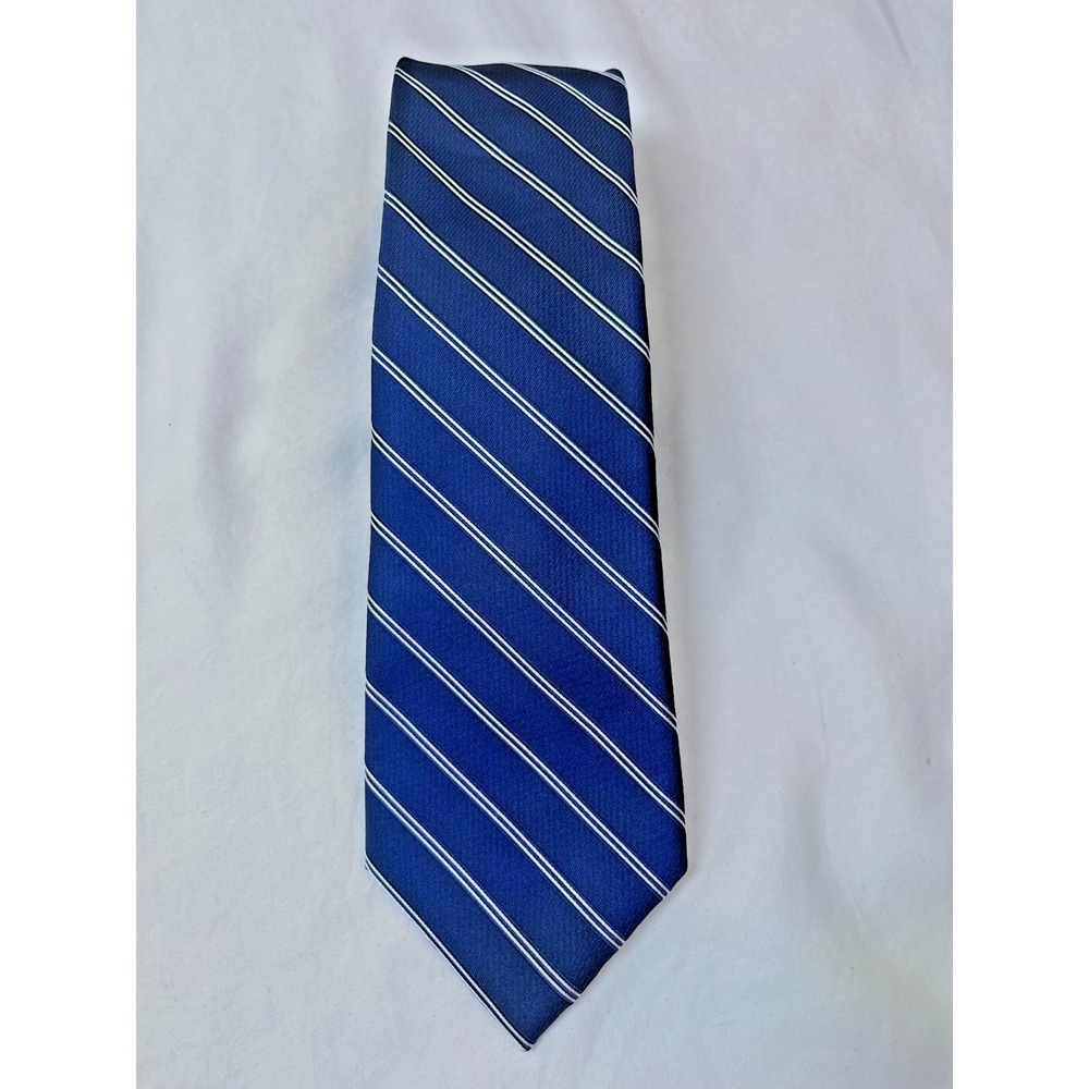 Michael Kors Mens Tie Navy Blue White Striped Classic Business‎ Necktie